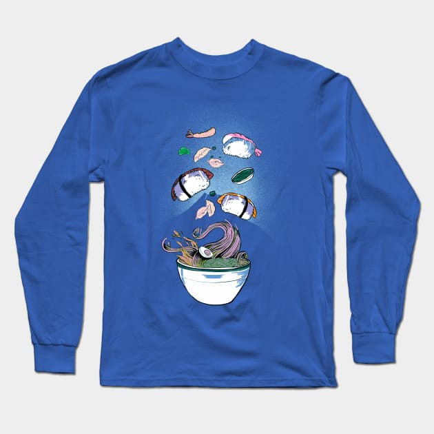 Sushi - all you can eat - strange - blue version Long Sleeve T-Shirt by Uwaki